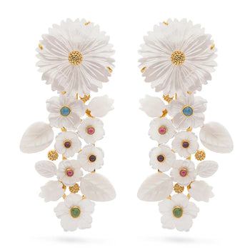 Capucine De Wulf Mermaid Garden Convertible Statement Earrings - MOP/Multi-Colored Jade